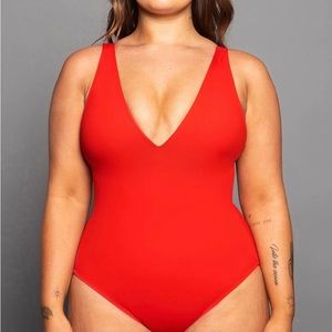 TA3 Swim Plungey XL Corset Swimsuit Red